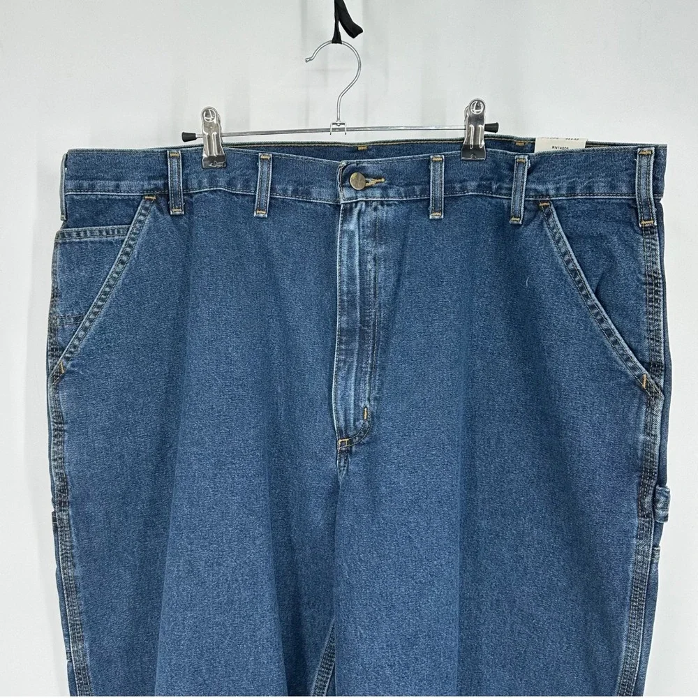NWT Vntg Carhartt Mens 44x32 Washed Denim Work Dungaree Pants Original‎ Fit Blue